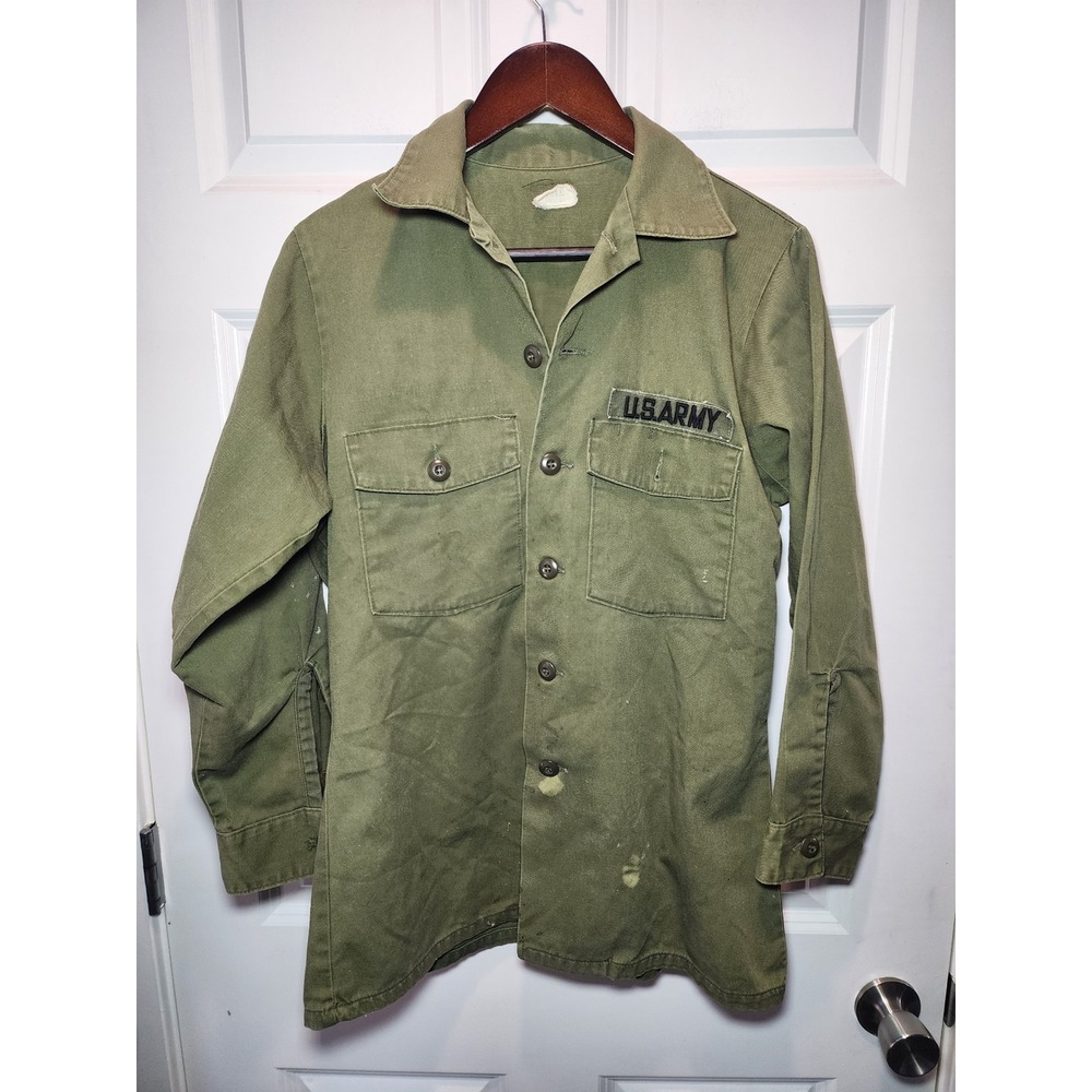 Vintage 70s US Army OG 507 Utility Shirt Mens Olive Green Field Jacket